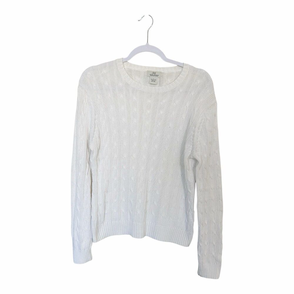Brooks Brothers White Cable Knit Mercharized Cotton Sweater Sz L